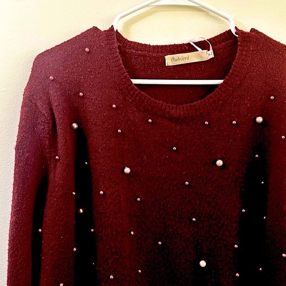 Burgundy Pearl Adorned Sweater - Picture 5 of 6